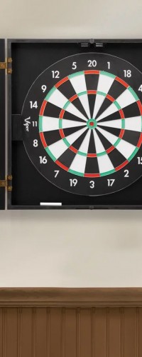 Tablero de Dardos de doble vista Viper Hideaway con Gabinete negro dardos de punta plástica